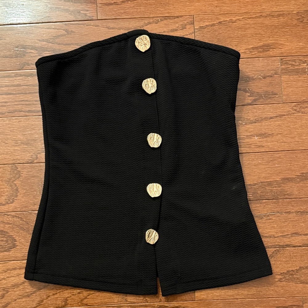 SHEIN Black Strapless Top with Gold Buttons